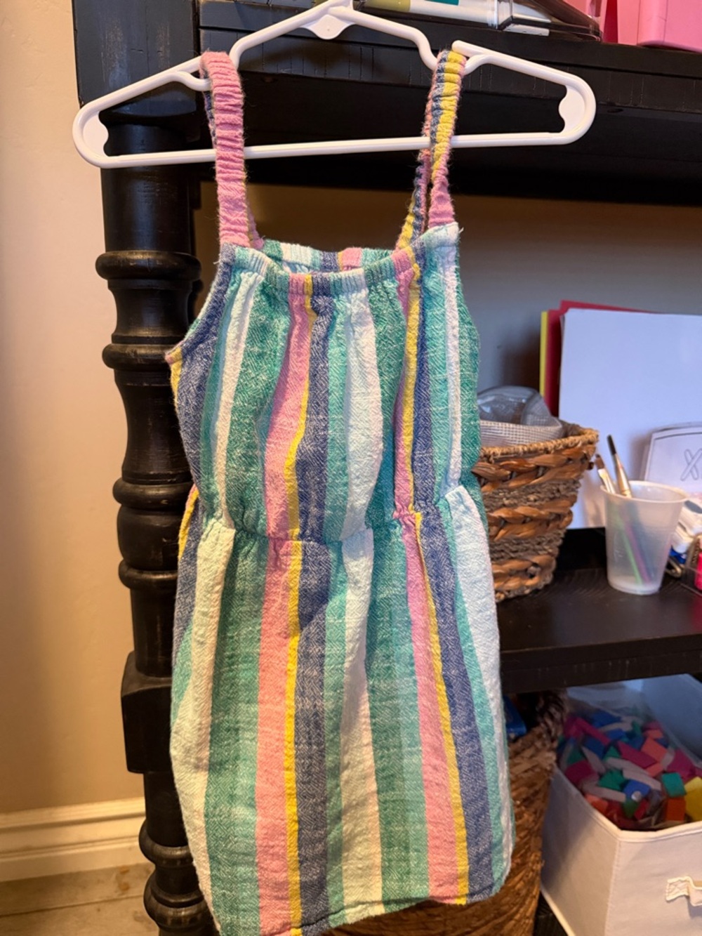 Cat & Jack Girls' Multi-Color Stripe Sundress - Teal, Pink, Yellow, White